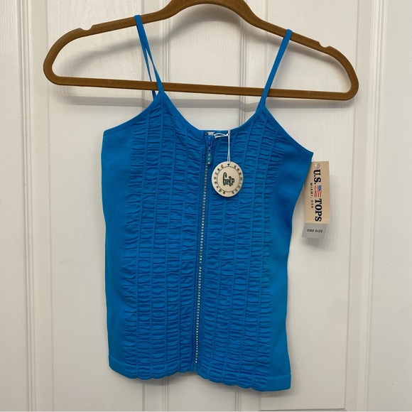 Grip Tops - 🆕 Grip Blue Smocked Zip Up Seamless Shaping Cami Tank One Size